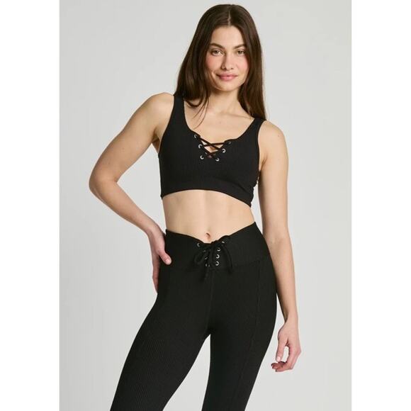$77 YEAR OF OURS Women's Black Rib-Knit Football Bra Size L - Picture 1 of 9